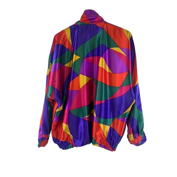 BOGO Monaliza Satin Jacket Vintage Reversible Purple Multi Geo Full Zip Pocket L - Picture 7 of 16